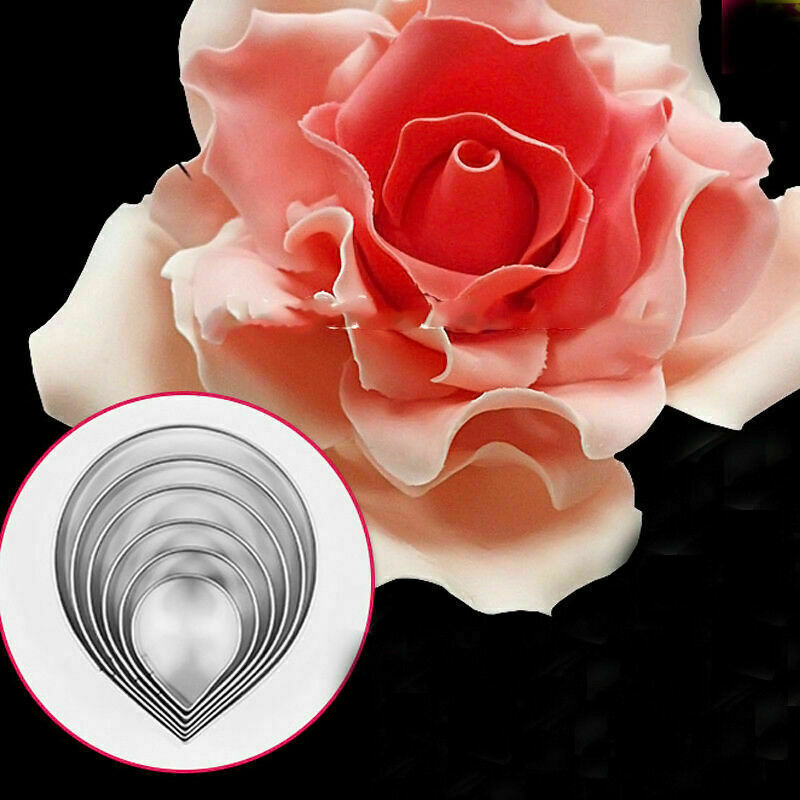 6pcs/set Cake Rose Petal Mold Decorating Fondant Sugarcraft F6X2 Cutters A8W0