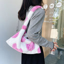 Retro Women Love Print Plush Shoulder Bag Winter Hit Color Handbag (Pink)