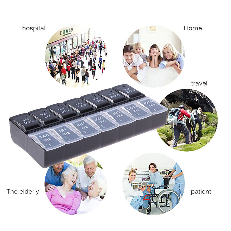 Braille Medicine Organizer Large Capacity 14 Dividers Vitamin Holder Twice Daily