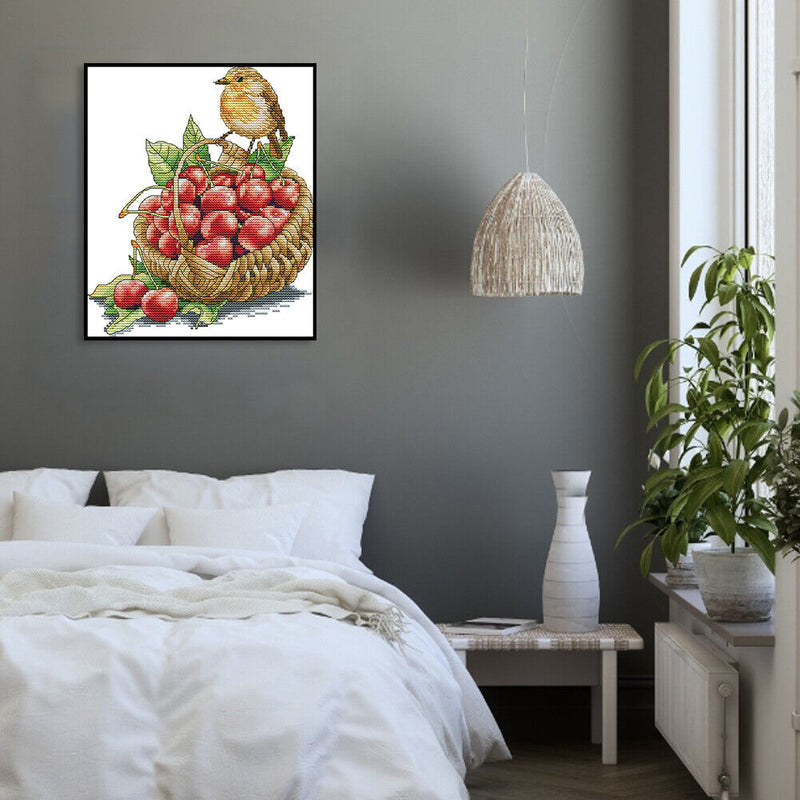 14CT Printed Partial Cross Stitch Handcraft Bird Cherry Artwork Wall Decor