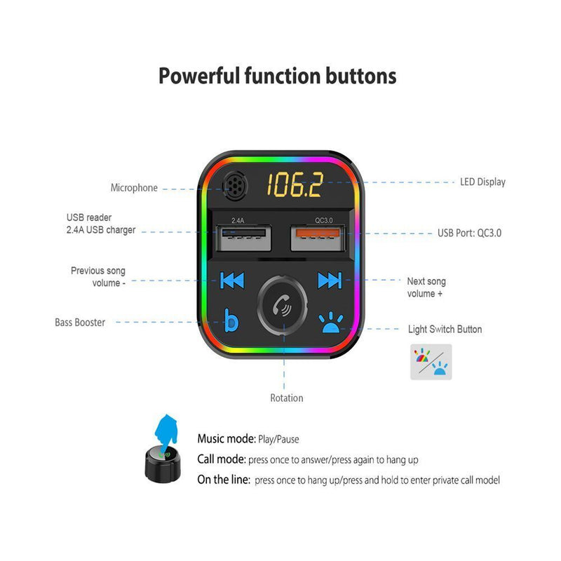 Wireless Bluetooth FM Transmitter Fast Charger Car Charge Adapter MP3 Player