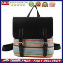 Colorful Straw Backpack Women Woven Leather Splicing Student Travel School Bag