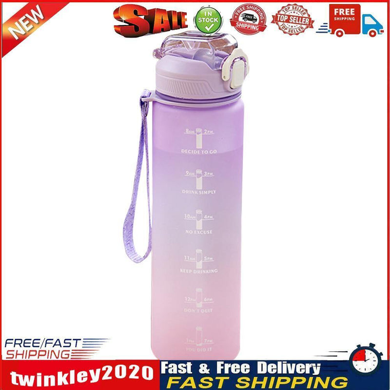 Plastic Water Bottle with Time Marker Sports Leakproof Drink Cup (Purple) Newly