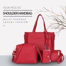 4pcs/Set Lichi Leather Tassels Women Tote Shoulder Clutch Card Bags (Red)