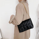Pure Color Lattice Pattern PU Chain Shoulder Underarm Bag Women Flap Handbags