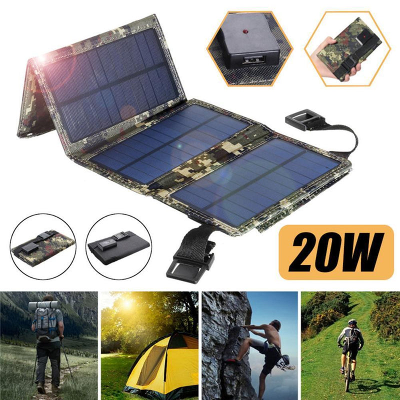 Waterproof 20W 5V Foldable USB Solar Panel Charger for Hiking (Camouflage)