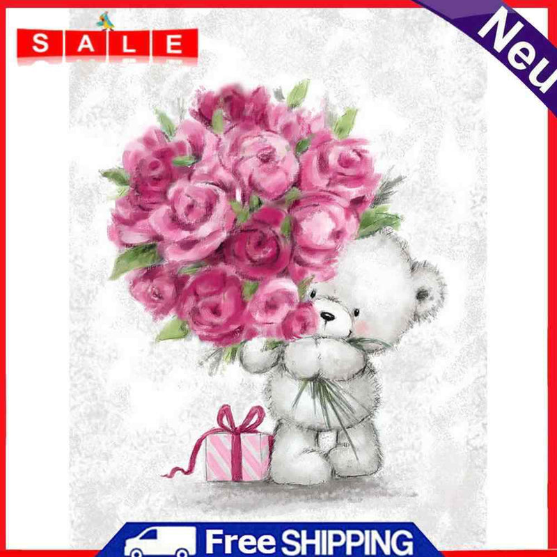 5D DIY Bouquet Bear Full Round Diamond Painting Mosaic Picture Rhinestone Crafts