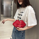 Lips Women PVC Handbags Chain Messenger Bags Shoulder Party Clutch (Red)