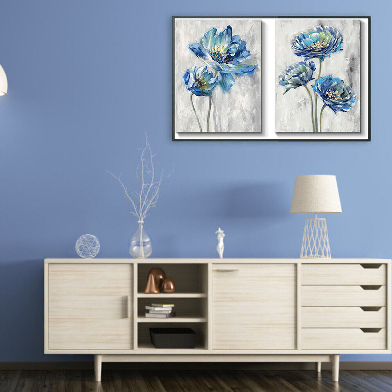 DIY Hand Painted 2 Panel Paint By Numbers Oil Canvas Pictures Flowers Kit C