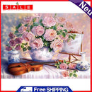DIY Pink Rose Full Drill Round Diamond Painting Mosaic Kit Flower Picture Decor