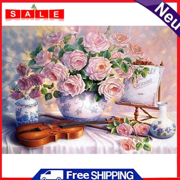 DIY Pink Rose Full Drill Round Diamond Painting Mosaic Kit Flower Picture Decor