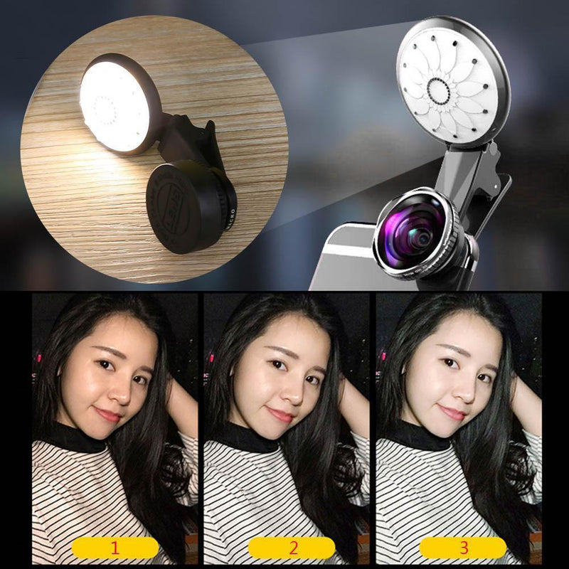 4600k Selfie Flash Light Filling 8 LED with Clip Wide Angle Lens Macro Lens