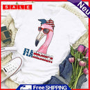 Independence Day Print Flamingo Tea T-Shirt (White XL)