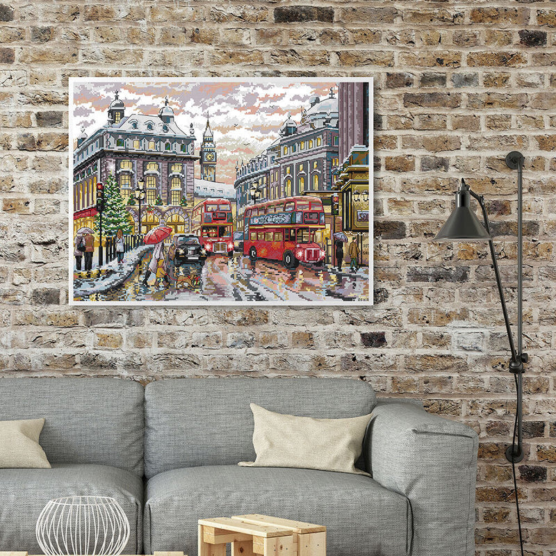 Partial Cross Stitch 14CT Cotton Thread DIY Street Handmade Stamped Needlework
