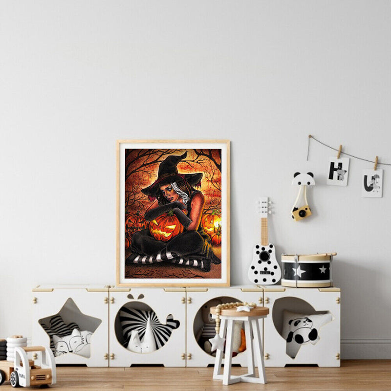 5D DIY Full Round Drill Diamond Painting Pumpkin Witch Handmade Hanging Crafts