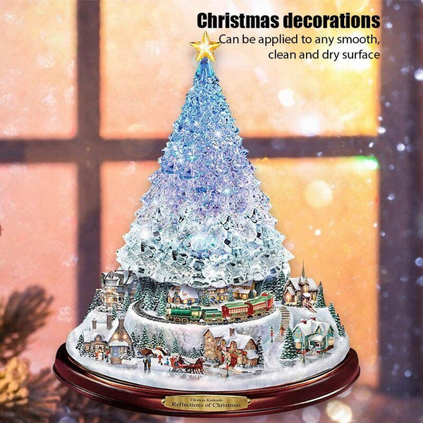 20x30Cm Christmas Crystal Tree Santa Claus Snowman Rotating Sculpture Window Pas