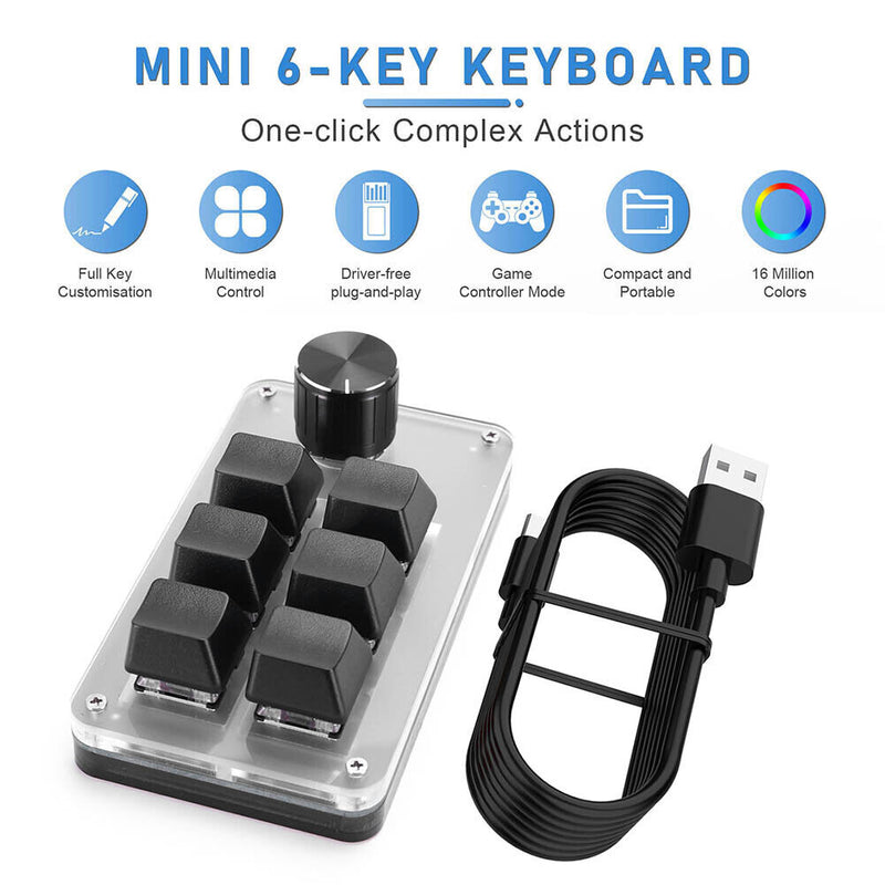 RGB Macro Keyboard Knob 6 Key + 1 Knob Programmable One-handed Mechanical Keypad
