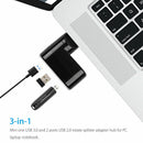 Mini Rotatable 3 Port USB Hub U Disk Reader Splitter for PC (USB 2.0 Black)