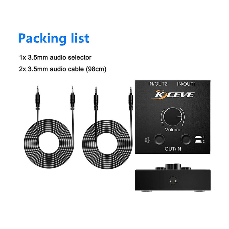 3.5mm Stereo Audio Switcher Audio Switch Splitter Box 2 in 1 Out / 1 in 2 Out