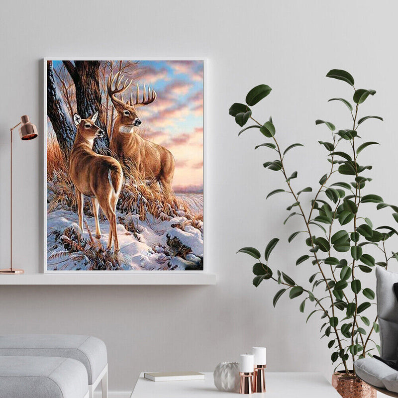 Frameless Oil Paint By Numbers Snow Deer DIY Canvas Picture Craft Kits
