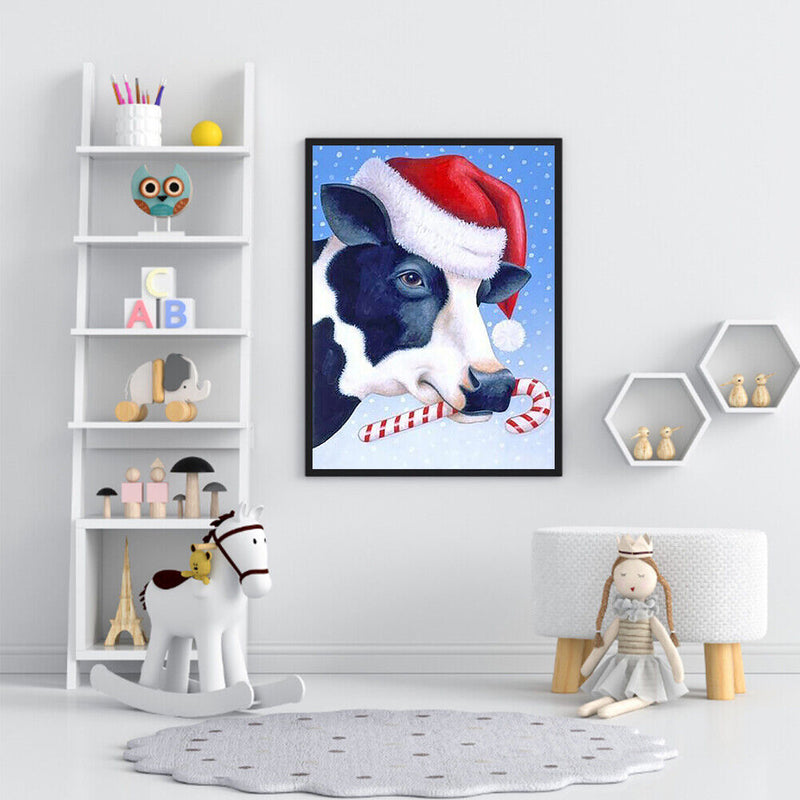 Hand Painted Oil Paint by Numbers DIY Christmas Cow Drawing Wall Decoration Gift