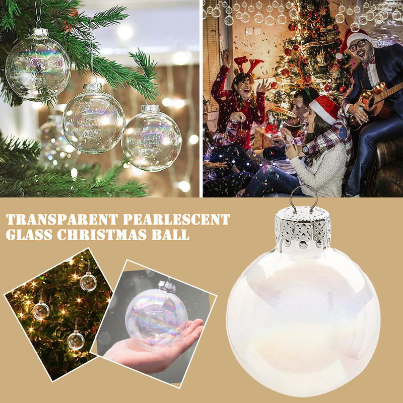 10cm Clear Iridescent Glass Fillable Baubles Balls Christmas Tree Ornaments`