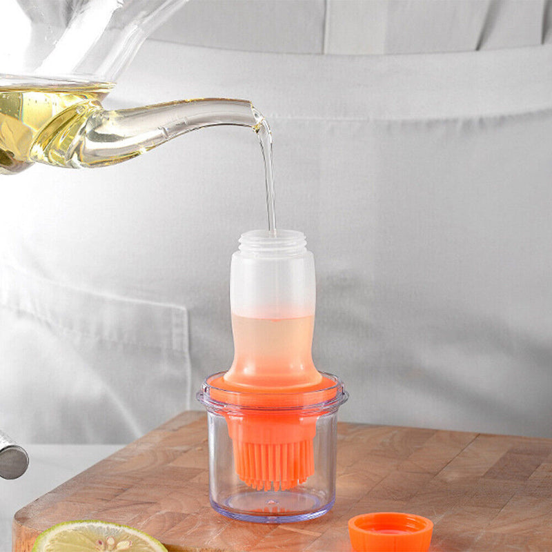 Portable Press Silicone Oil Bottle Brush Storage Cover Baking Tool (Orange)