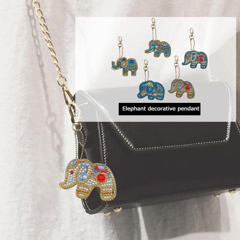 5pcs DIY Full Special Shaped Diamond Painting Elephant Keyring Keychains Newly