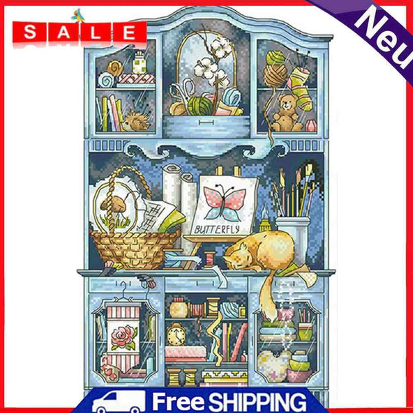 Partial Embroidery Set Cross Stitch Needlework Kit 14CT House Cabinet Artwork