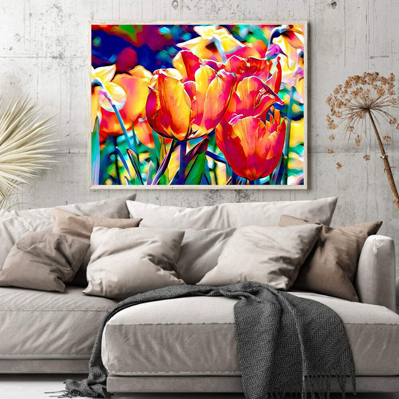 Colorful Flower Oil Paint By Numbers Kit DIY Acrylic Painting Frameless Drawi