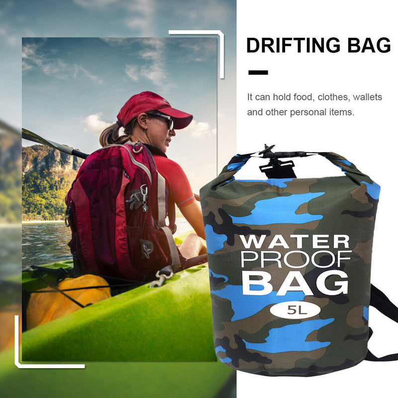 Waterproof Swimming Bag Camouflage Outdoor Camping Dry Sack (5L Light Blue)