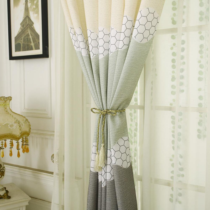 Geometry Semi Blackout Curtains Home Windows Tulle Sheer Drape (Green Grey