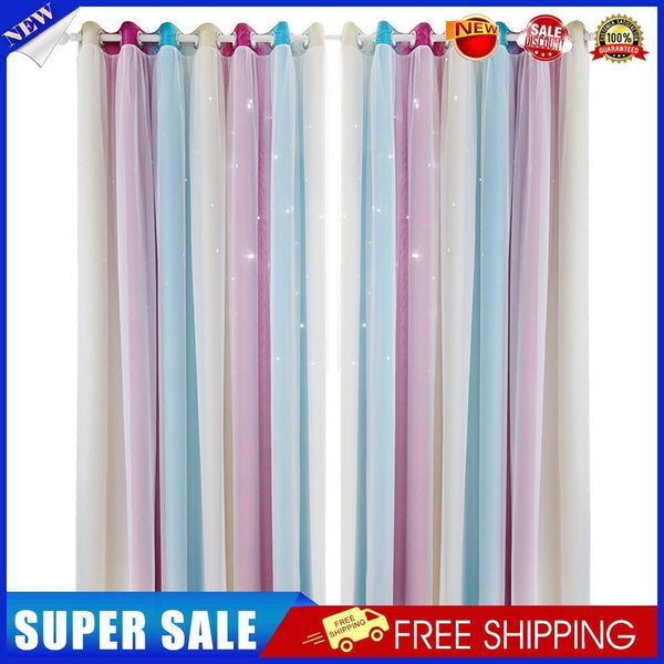 Gradient Hollow Star Curtain Bedroom Full Blackout Window Drapes (Purple)