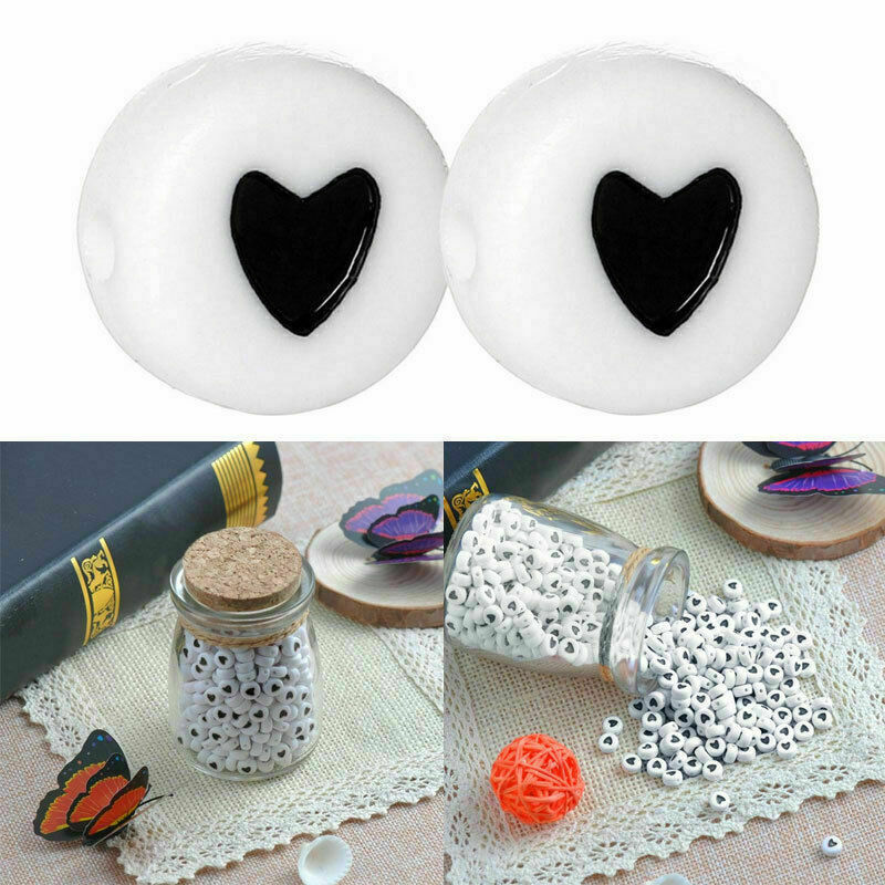 50stk x Schwarz weiß &Love Herz Valentin Acryl Rund P V5Y5 und X6I2 Flach S0Y4