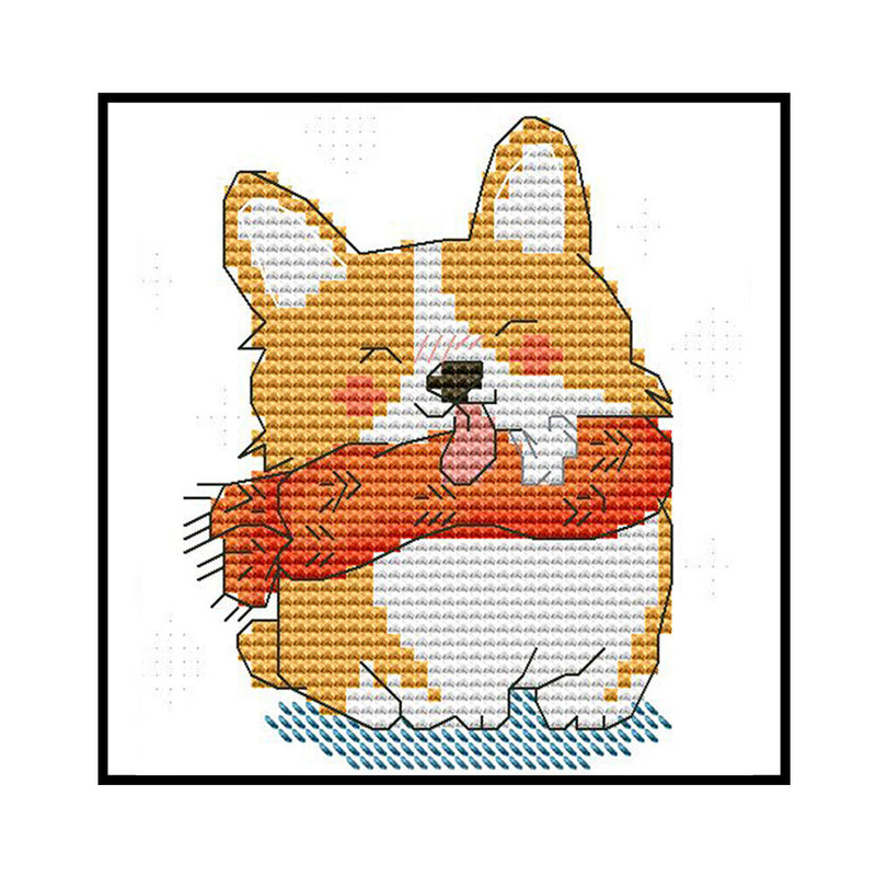 2 Strands Smiling Dog Partial Embroidery Stamped Cross Stitch Home Decor Gifts
