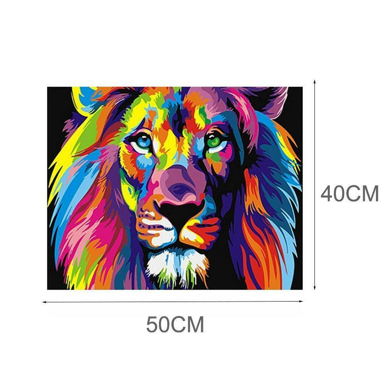 DIY Filling Oil Canvas Paint By Number Kit Multi-Colored Lion Animals Pain hot.