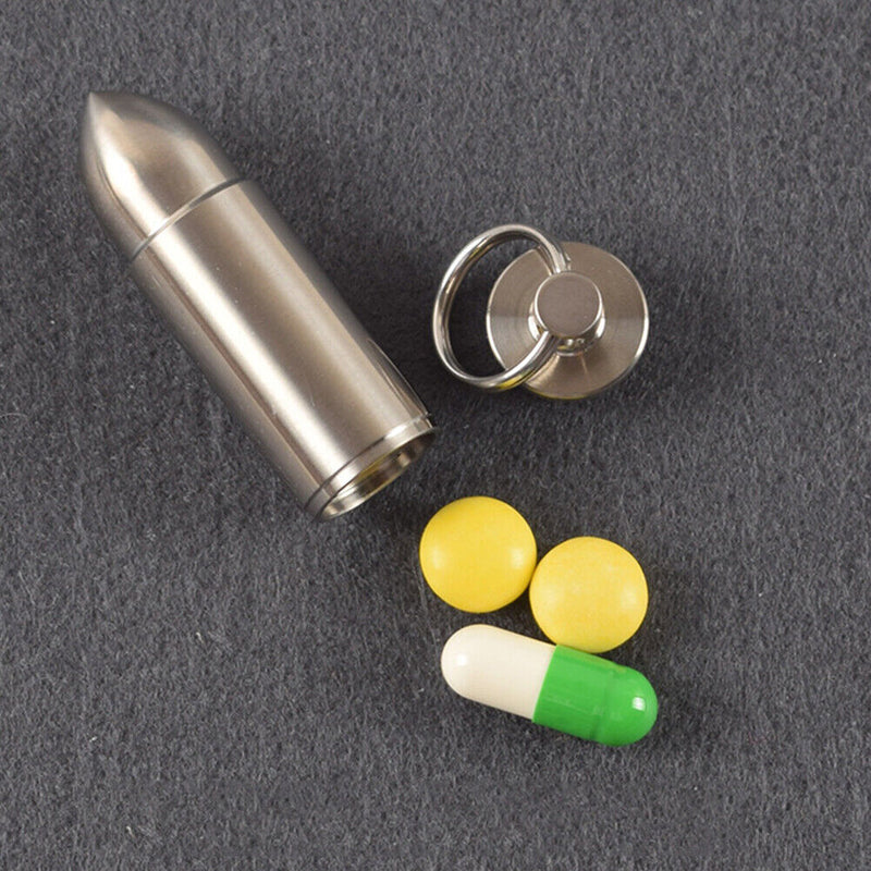 Portable Titanium Drug Holder Case Waterproof Tablet Box with Keychain (M)