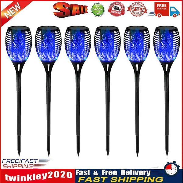 12LED Solar Flame Torch Light Blue Flickering Night Lamp Yard Decor (6pcs) Newly