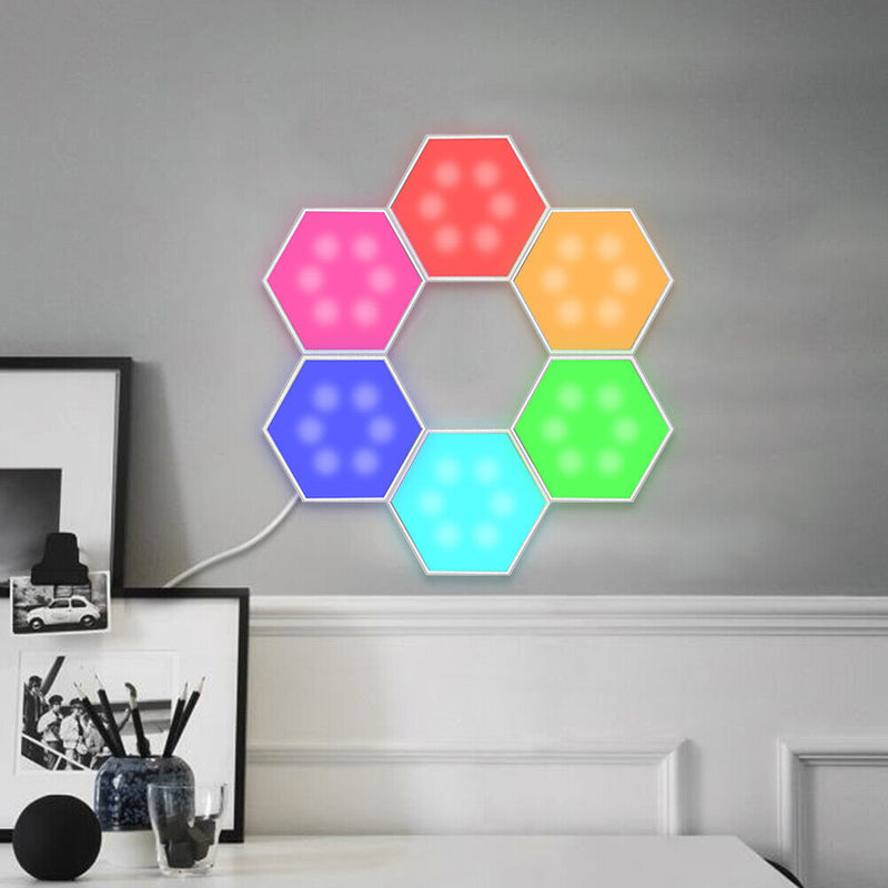6pcs Colorful RGB Splicing Lamp Hexagonal Induction Quantum Honeycomb Light