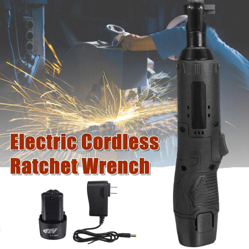 Electric 3/8'' Cordless Ratchet Right Angle Wrench Impact Power Tool 2 Batterys