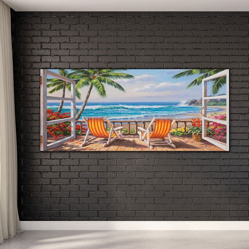 Balcony Sea View Oil Paint By Numbers Kits DIY Landscape Decoration Unframed