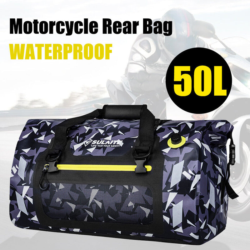 SULAITE Waterproof 50L Motorcycle Tail Saddle Bag 600D Nylon Rear Seat Backpack