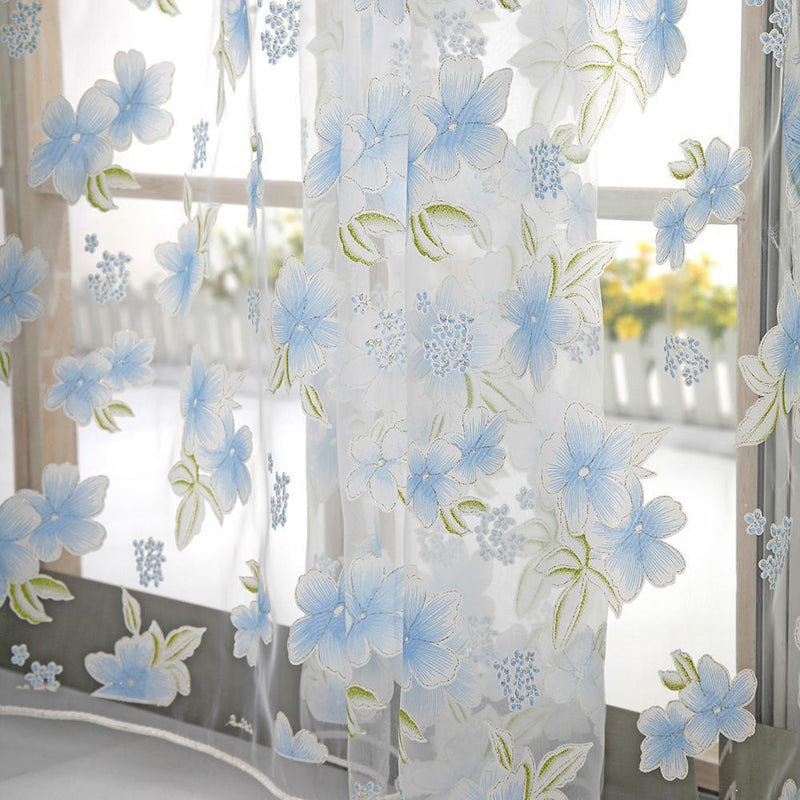 2pcs Curtain Living Room Bedroom Home Door Window Curtain (Light Blue)