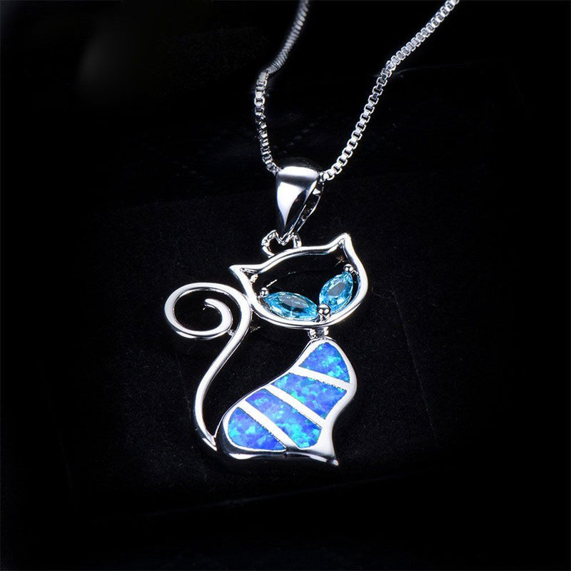 Exquisite Trendy Elegant Gift Fashion Chain Opal Necklace Cat Pendant Jewelry