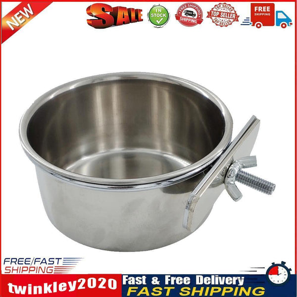 Stainless Steel Hang Cage Bowl Parrot Feeding Food Drinking Dish (10cm) Newly