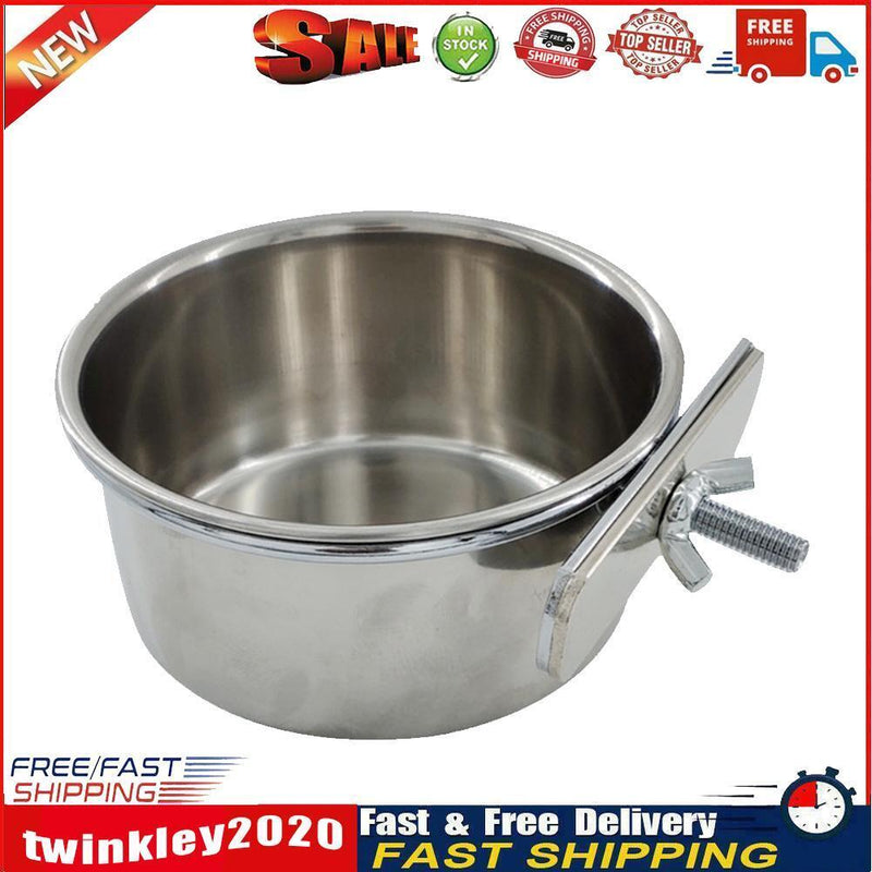 Stainless Steel Hang Cage Bowl Parrot Feeding Food Drinking Dish (10cm) Newly