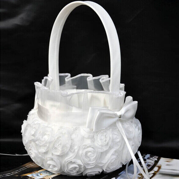 Wedding Ceremony Party Love Case Satin Bowknot & Rose Flower Girl Basket