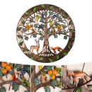 Iron Wall Sculptures-Metal Round Wall Decor with Tree Deer Fox Home Decor Newly