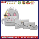 4pcs Women PU Rabbit Ear Backpack Shoulder Bag Handbag Clutch Bag(Grey)