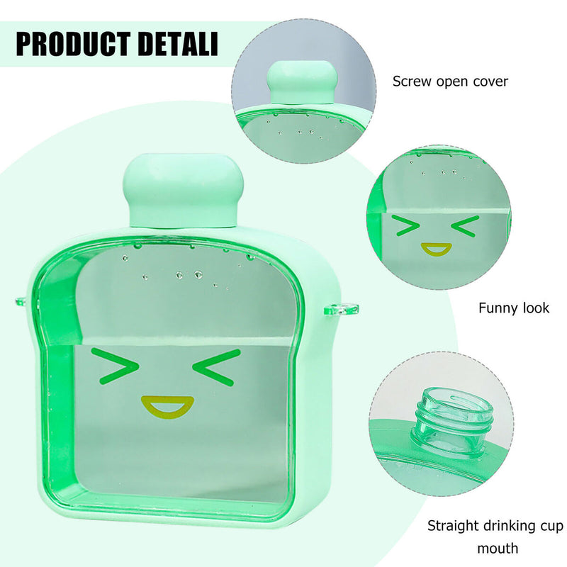 Clear Water Bottles Bread Shape Cup with Rotatable Threaded Lids (Green) Newly